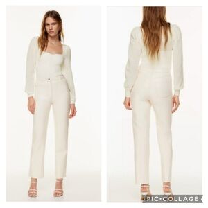 Aritzia Wifred Melina Birch White Vegan Leather Straight Leg Pant Size 6